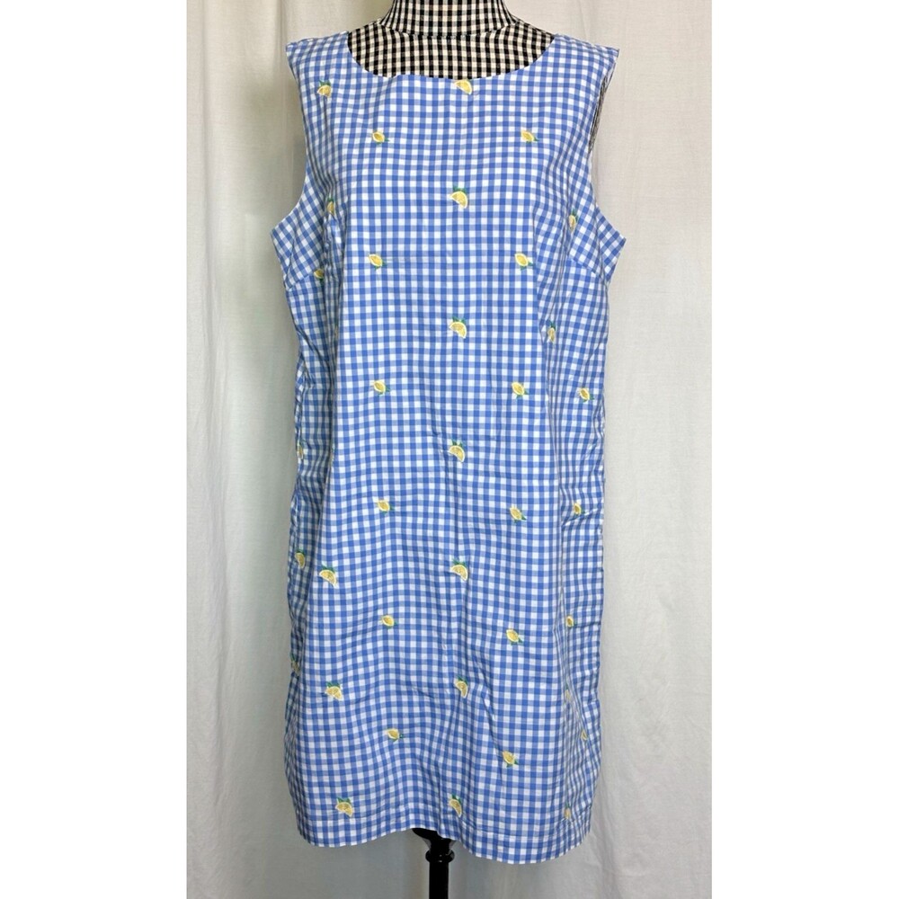 Kim Rogers Lemon embroidered Gingham Sheath Dress Spring Summer Picnic Size PM